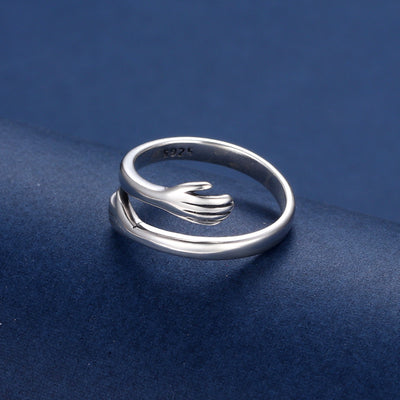 Anillo de Plata 925 Dos Manos Abrazo Retro Tailandés Minimalista - Image 5