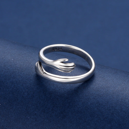 Anillo de Plata 925 Dos Manos Abrazo Retro Tailandés Minimalista - Image 5