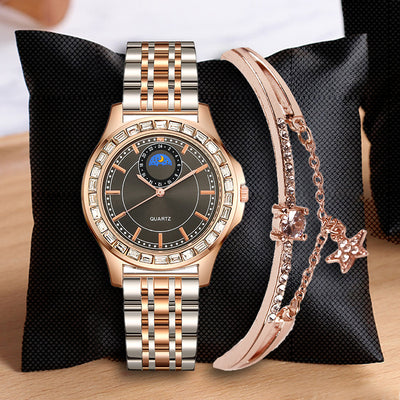 Reloj de Acero Inoxidable con Strass para Mujer - Temperamento Elegante