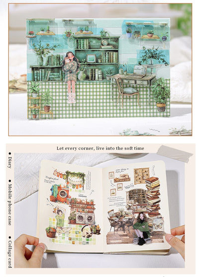 Soft Home Time Series decorative stickers featuring retro-style illustrations of furniture, books, and flowers. - Image 18