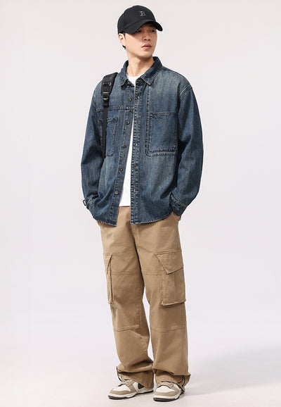 Camisa Denim Retro de Manga Larga Estilo Casual Americano - Image 13
