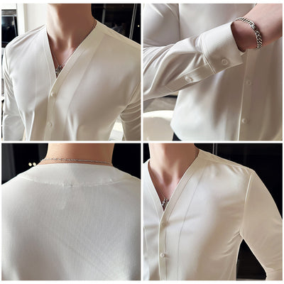 Camisa de Cuello V Manga Larga con Textura Waffle para Hombre - Image 28