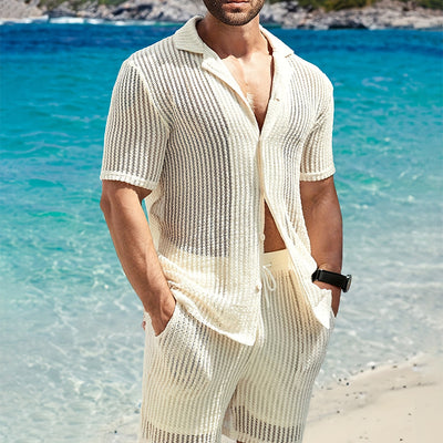 Camisa Henley Retro de Algodón y Lino con Rayas - Casual y Versátil