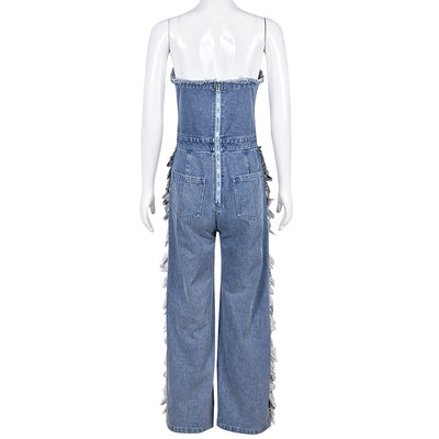 Mono Denim Ajustado con Detalles de Pedrería y Ojales Decorativos - Image 5