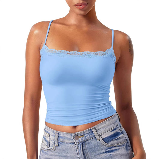 Camiseta Sexy de Encaje con Cuello Cuadrado sin Mangas - Image 3