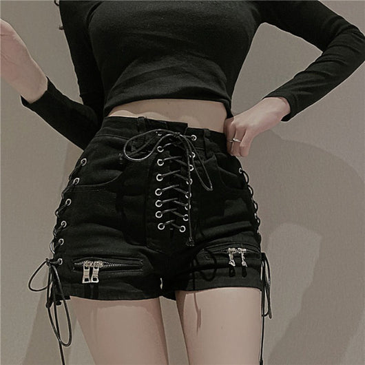 Shorts Denim Cintura Alta con Cierre y Tirantes para Mujer - Image 6