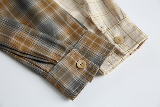 Camisa de Manga Larga Estilo Retro Americano con Costuras Irregulares y Cuadros Contrastados - Image 18