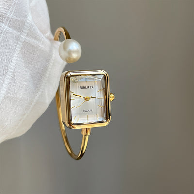 Reloj Pulsera Lujo Perla Cuadrada Dorado para Mujer - Image 12