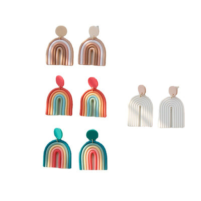 Aretes de Arcilla Polimérica Arcoíris Hechos a Mano Estilo Retro - Image 5