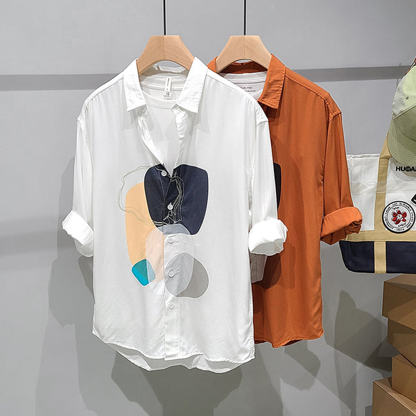 Camisa Casual de Solapa con Estampado para Hombre
