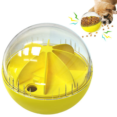 Yellow and clear spherical dog toy with an orange segmented interior, designed as an adjustable leaky feeding puzzle. - Image 6