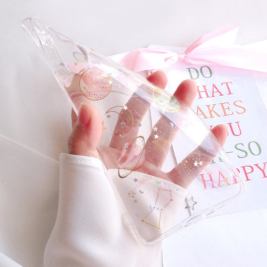 Funda de teléfono con planeta de lentejuelas transparente - Image 12