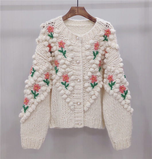 Abrigo Suéter con Bordado Floral para Mujer - Image 8