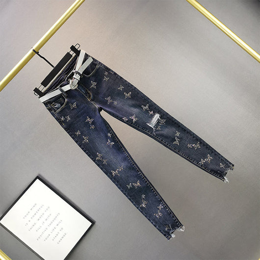 Pantalón Lápiz Cintura Alta Ajustador Mariposa Brillos Algodón Elástico - Image 5