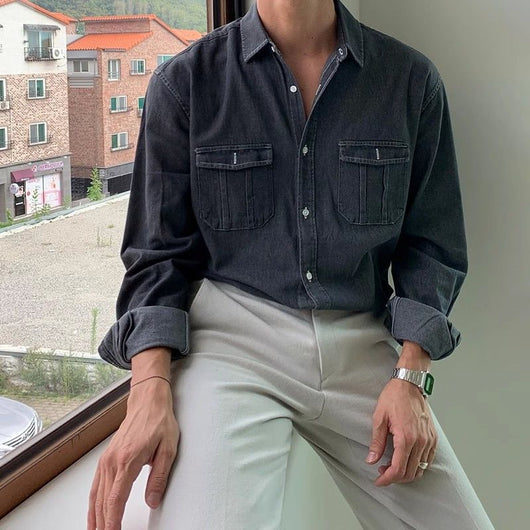 Camisa Suelta Estilo Coreano Azul para Trabajo - Image 5