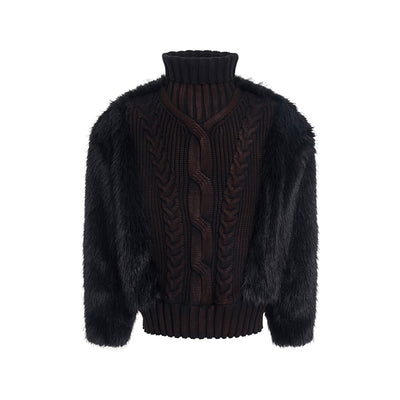 Suéter Cuello Alto Patchwork con Forro Grueso y Pelaje para Hombre - Image 8