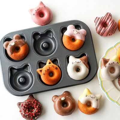 Molde para Donas de Silicona con Diseños de Gato y Oso - Bandeja Antiadherente para Horno