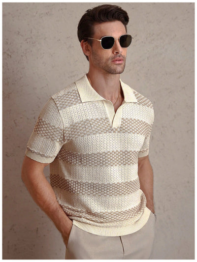 Polo Manga Corta Tejido a Rayas para Hombre - Image 19