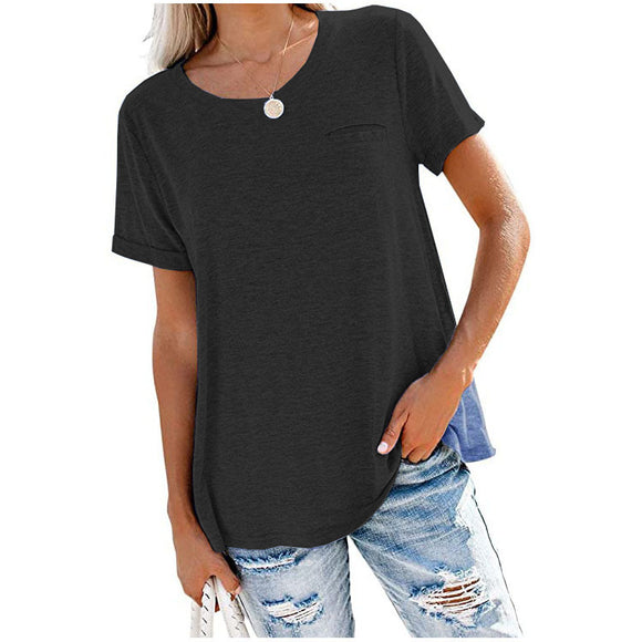 Camiseta Suelta Multicolor con Bolsillo y Manga Corta
