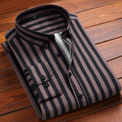 Camisa Manga Larga a Rayas Slim Fit Estilo Japonés para Hombre - Image 5