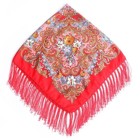 Pañuelo Cuadrado de Algodón y Lino con Flecos Estampado - Image 7