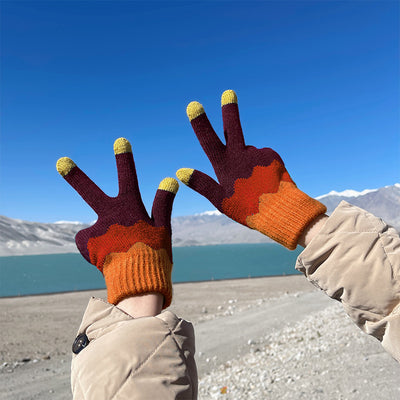 Guantes Tejidos de Invierno con Contraste de Colores y Forro Polar para Mujer - Image 37