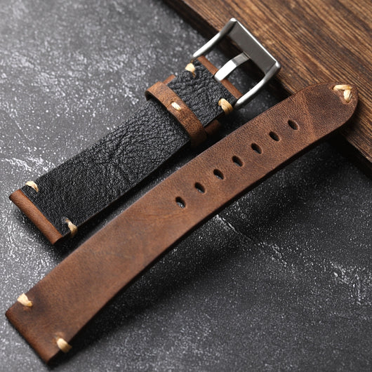 Correa de Reloj Cuero Genuino Gris Marrón Envejecido Artesanal - Image 15