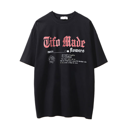 Camiseta Cuello Redondo con Estampado de Rosas para Hombre