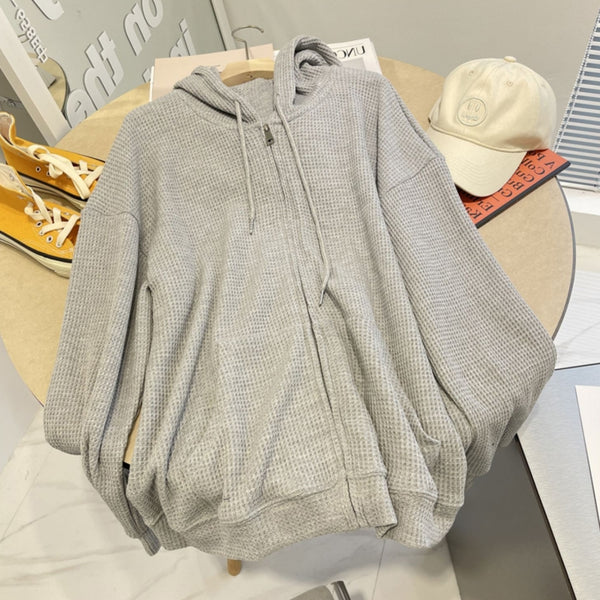 Cardigan Suelto con Capucha y Cierre de Cremallera para Mujer