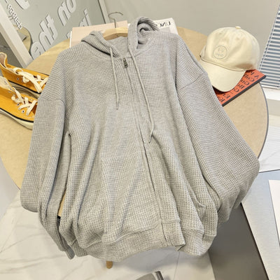 Cardigan Suelto con Capucha y Cierre de Cremallera para Mujer