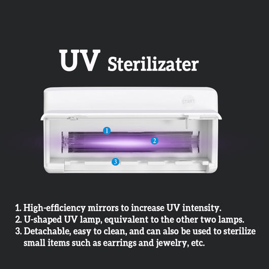 Mint green UV toothbrush sterilizer holder with a 'START' button and a display showing 'UV TOOTHBRUSH STERILIZER'. - Image 8
