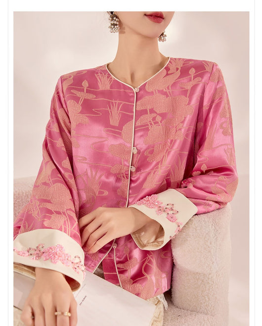 Blusa Retro Estilo Chino con Bordado de Cuentas en Seda Mulberry - Image 20