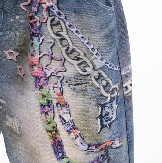 Jeans Retro Americano con Estampado de Caricaturas - Image 5