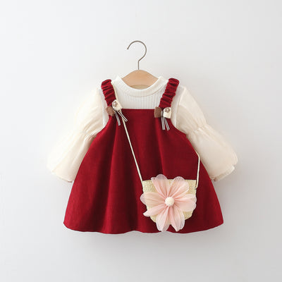 Falda Suspender de Pana con Moño para Niña - Conjunto de Manga Larga - Image 7