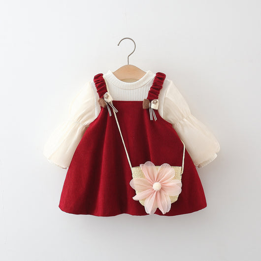 Falda Suspender de Pana con Moño para Niña - Conjunto de Manga Larga - Image 7
