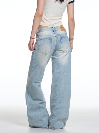 Jeans Anchos Retro Lavado Cintura Baja Mujer Corte Recto - Image 6