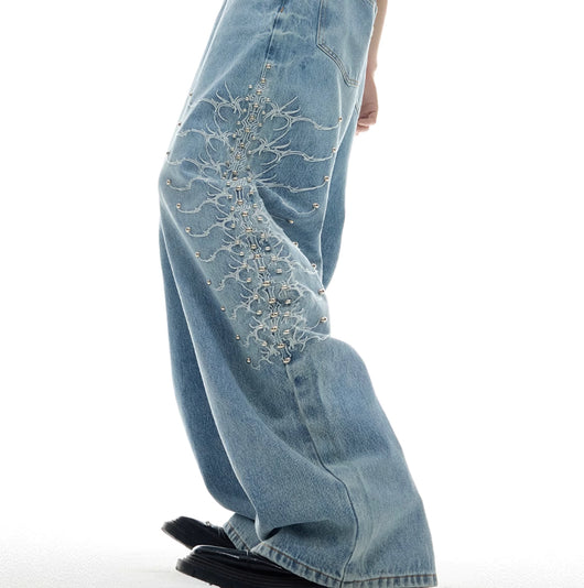 Jeans Retro Vintage con Remaches Metálicos y Detalles Backbone - Image 5