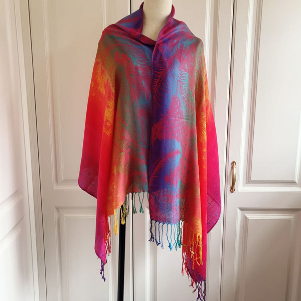 Ethnic Cotton Shawl with Tassels - Traditional Style Scarf