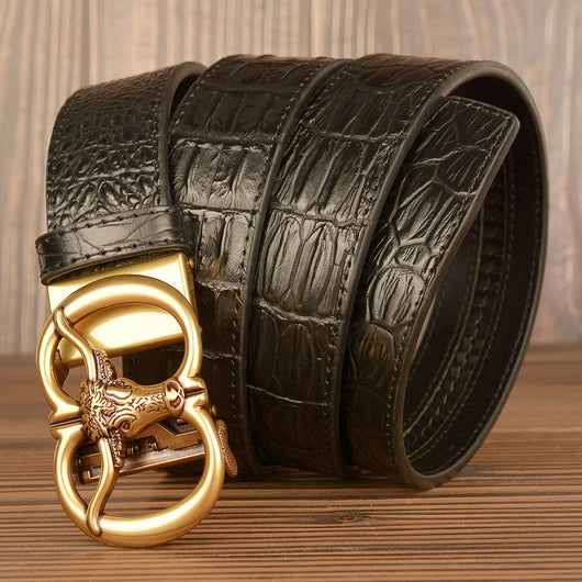 Cinturón para Hombre con Hebilla Automática Estilo Retro Cabeza de Buey - Image 4