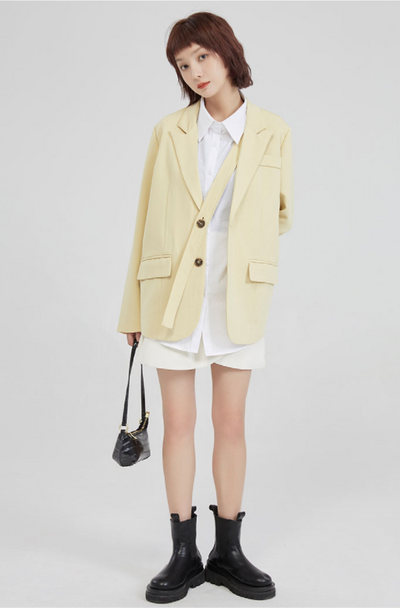 Blazer Corto Mujer Otoño Amarillo Crema Diseño Exclusivo Rejuvenecedor - Image 5
