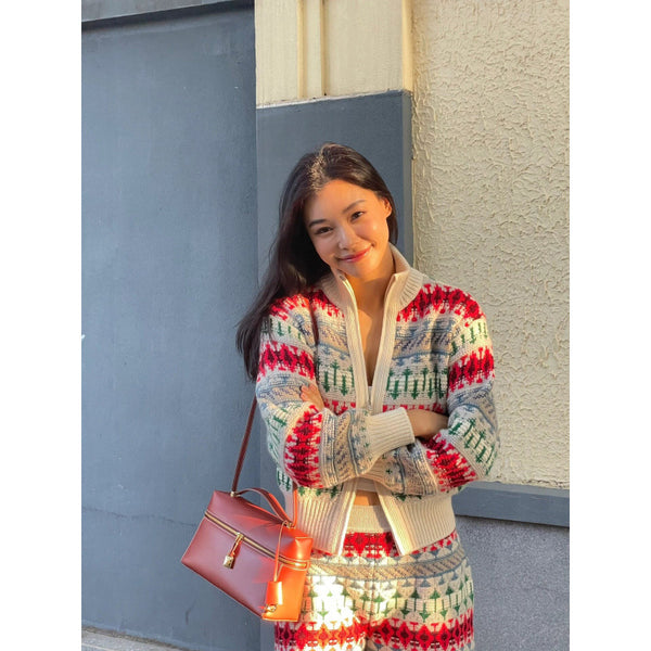 Suéter de Lana Tejido Jacquard Grueso Estilo Retro para Mujer
