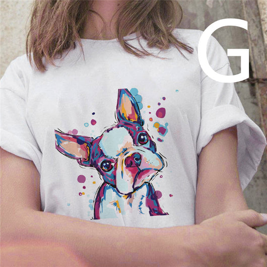 Playera Suelta Cuello Redondo con Estampa de Pintura al Óleo Perro Cartoon - Image 15