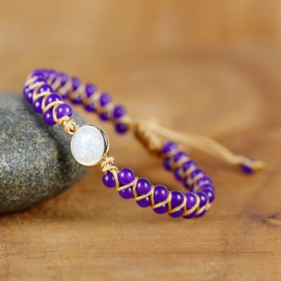 Pulsera de Piedras Naturales Amatista y Ópalo - Brazalete Trenzado Bohemio para Yoga y Amistad - Image 16