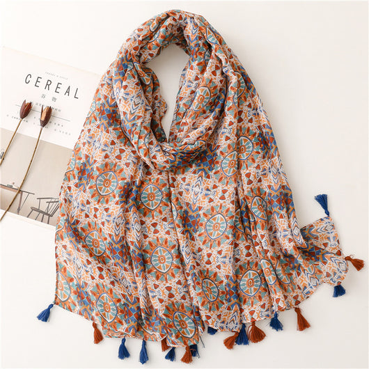 Pañuelo Étnico Retro de Algodón y Lino - Chal Ligero Protector Solar para Mujer - Image 6