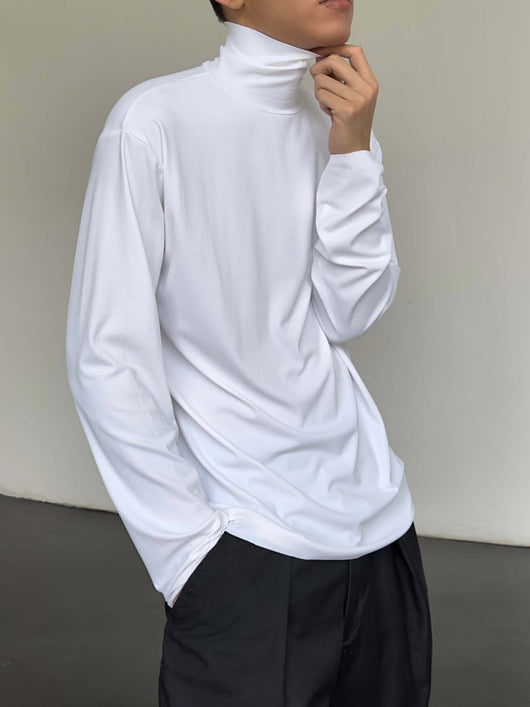 Camiseta Manga Larga Hombre Cuello Alto Color Sólido Versátil - Image 3