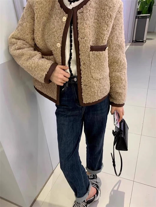 Abrigo de Lana Cordero Suelto para Mujer - Otoño e Invierno - Image 12
