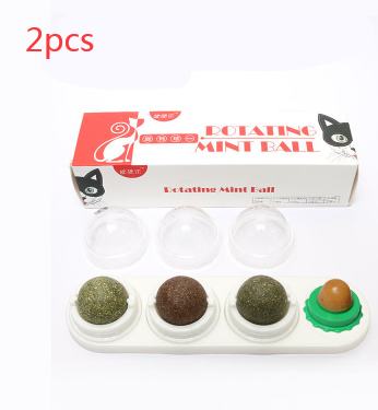 Cat toy with blue base, three rotating catnip/matatabi balls, and one licking candy, in a box labeled 'Rotating Mint Ball'. - Image 23