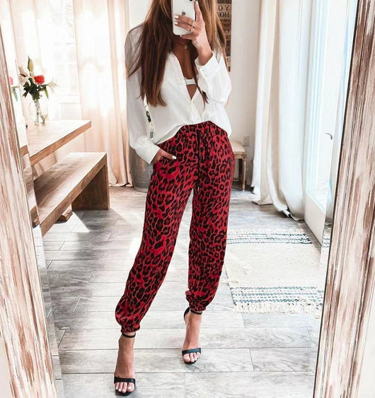 Pantalones Casuales de Cintura Elástica con Estampado de Leopardo para Mujer - Image 3