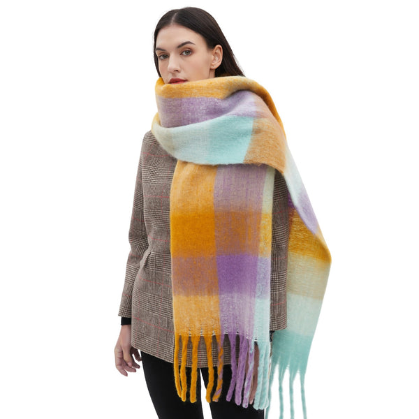 Bufanda Cuadrada Unisex con Borlas y Textura Gruesa