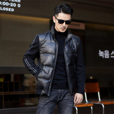 Chaqueta de Plumón para Hombre con Cuello Alzado y Mangas Tejidas - Image 5